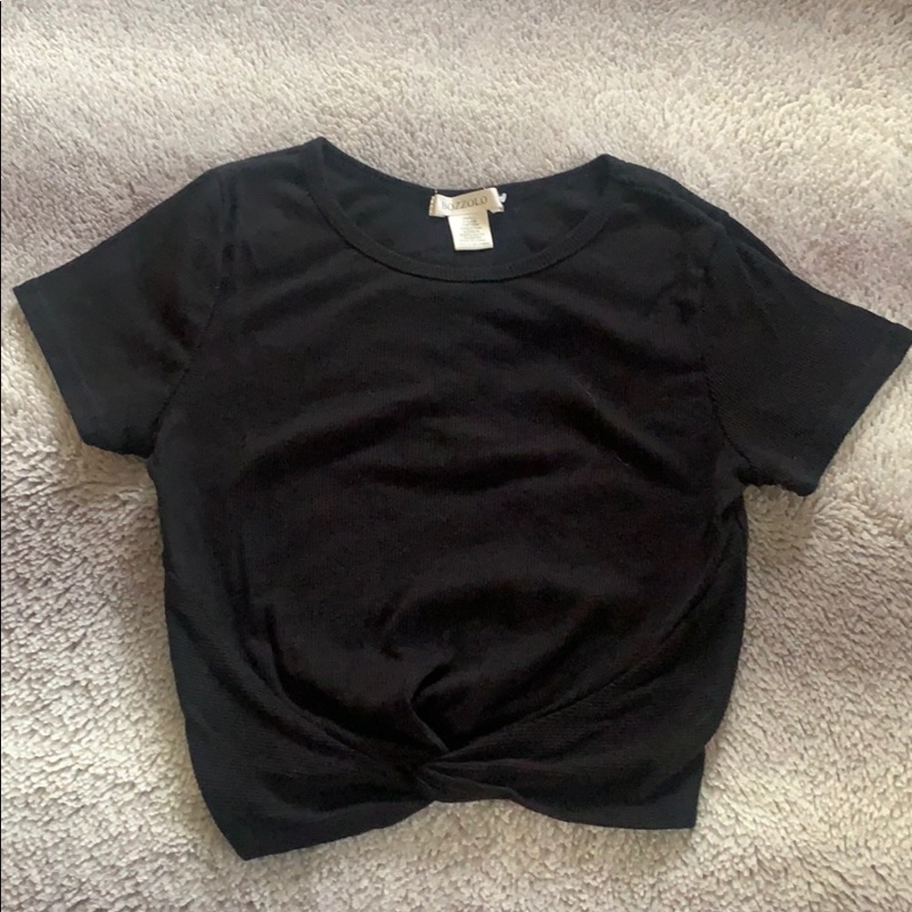 New black knotted crop top